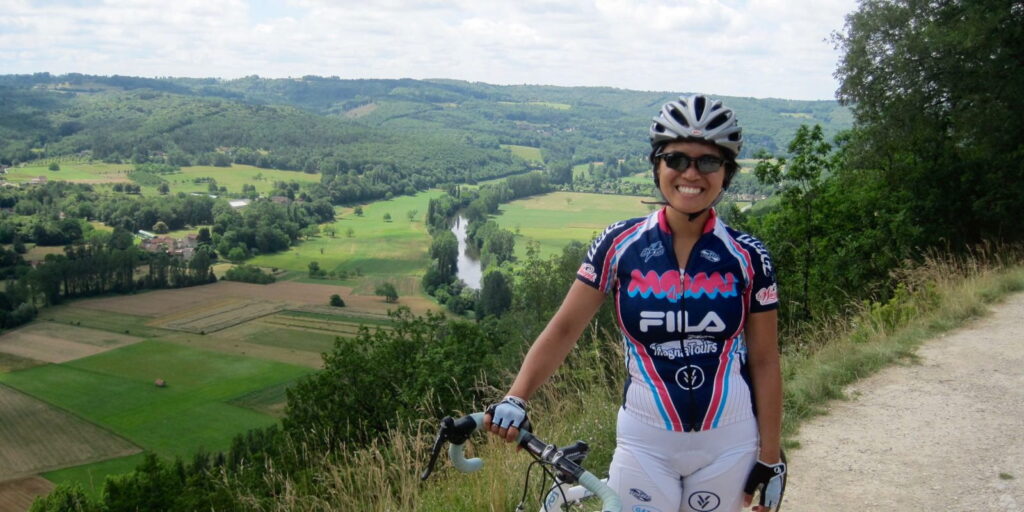 Cycling the Dordogne with Joy Cadelina Gilpin with the Vezere in the background
