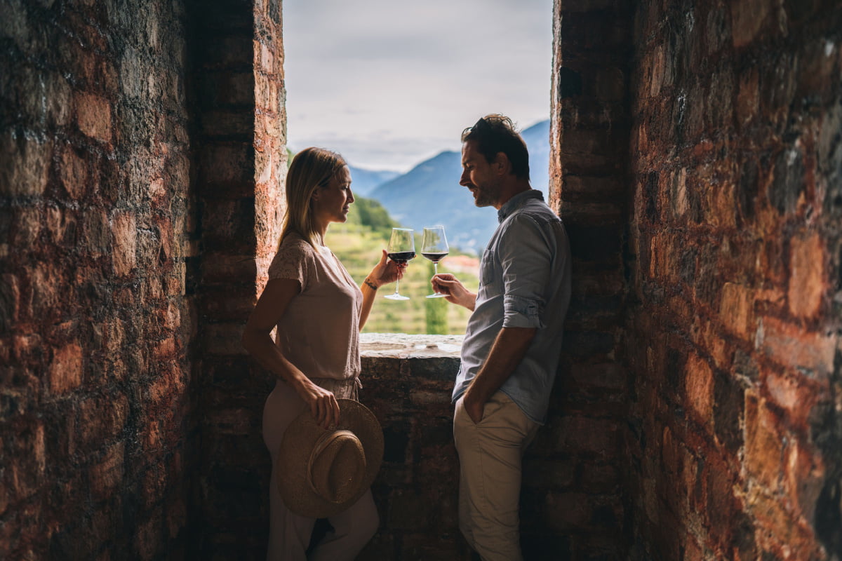 Man and woman enjoying wine tour in Burgundy, France